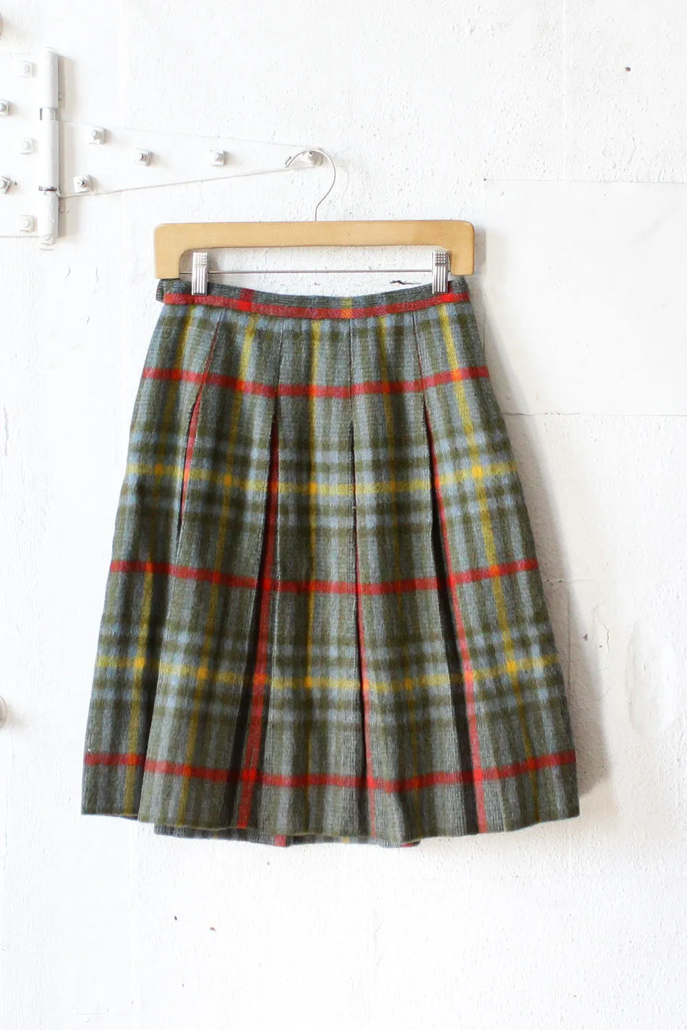 60s Fuzzy Plaid Pleat Skirt XS/S