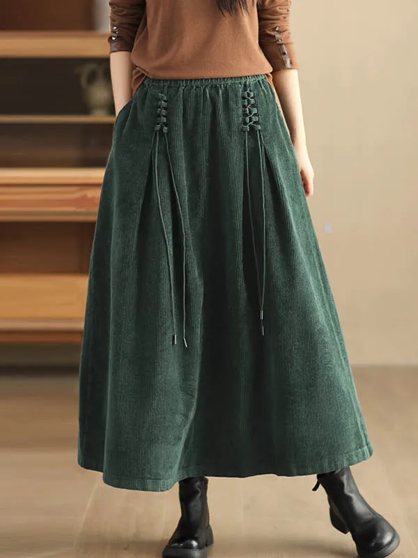 A-Line Loose Elasticity Solid Color Tied Velvet Skirts Bottoms