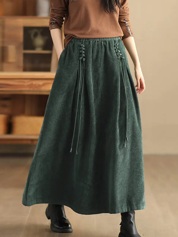 A-Line Loose Elasticity Solid Color Tied Velvet Skirts Bottoms