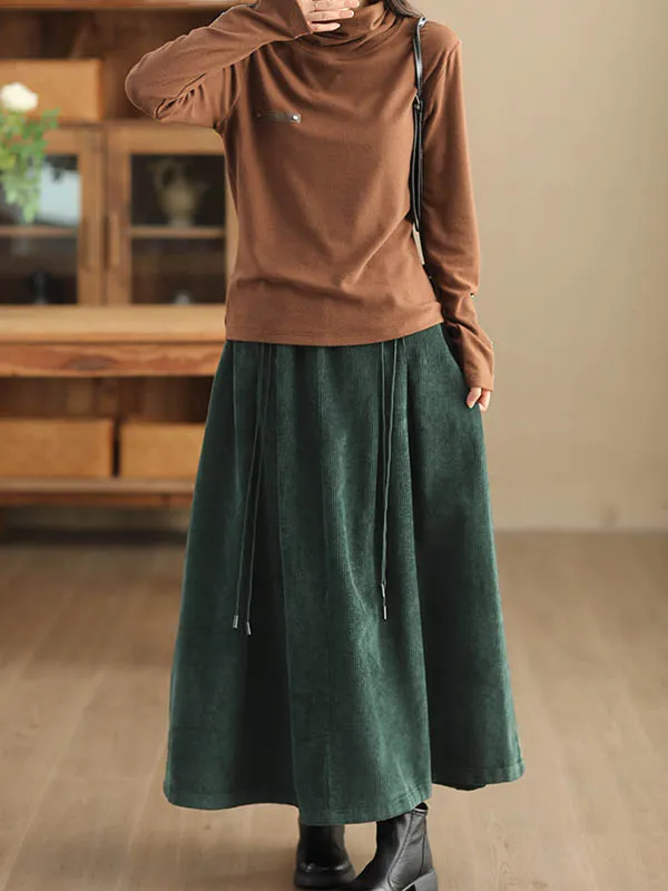 A-Line Loose Elasticity Solid Color Tied Velvet Skirts Bottoms