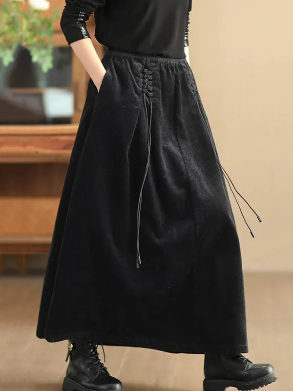 A-Line Loose Elasticity Solid Color Tied Velvet Skirts Bottoms