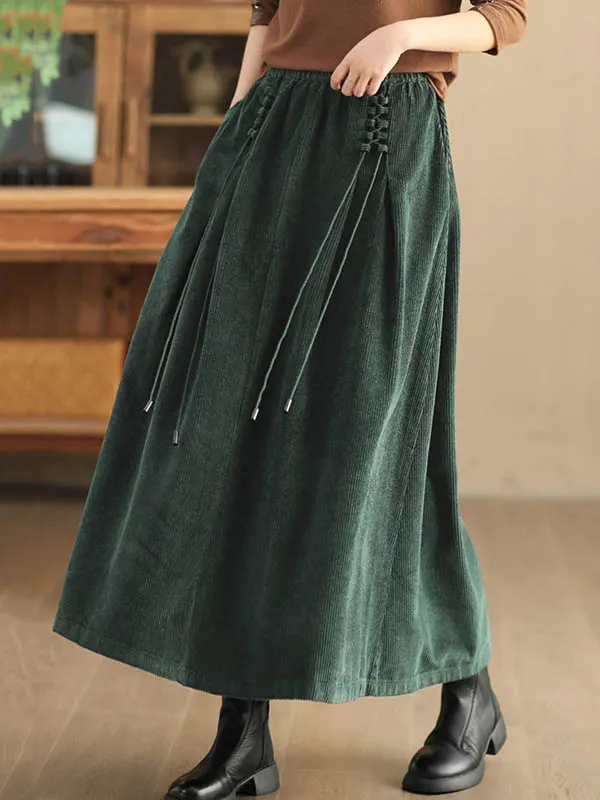 A-Line Loose Elasticity Solid Color Tied Velvet Skirts Bottoms