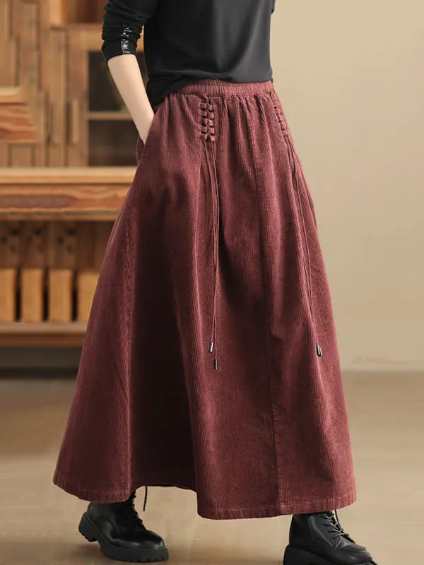 A-Line Loose Elasticity Solid Color Tied Velvet Skirts Bottoms