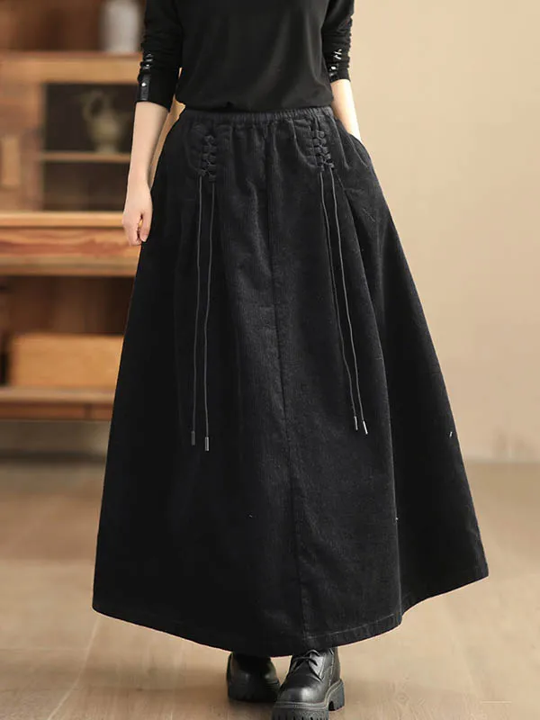 A-Line Loose Elasticity Solid Color Tied Velvet Skirts Bottoms