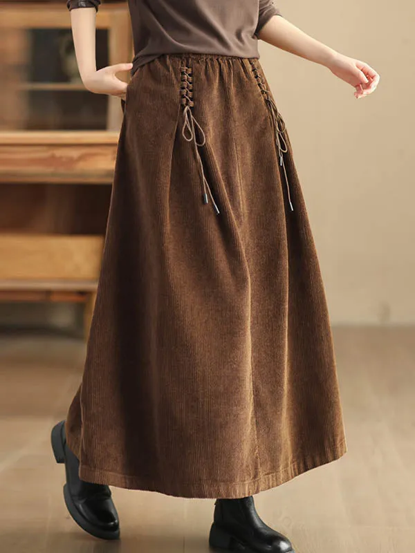 A-Line Loose Elasticity Solid Color Tied Velvet Skirts Bottoms