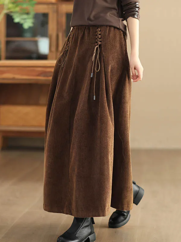 A-Line Loose Elasticity Solid Color Tied Velvet Skirts Bottoms