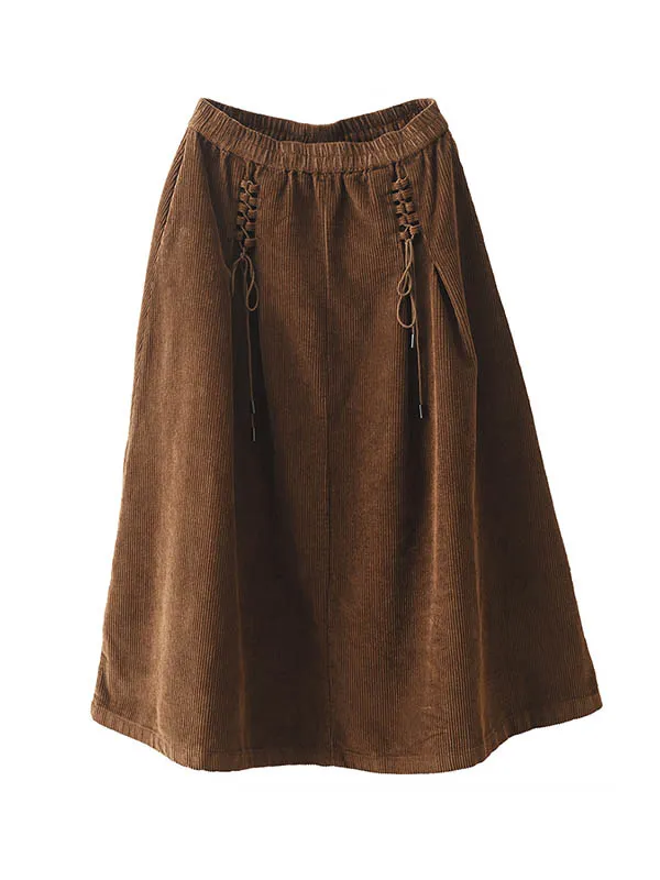 A-Line Loose Elasticity Solid Color Tied Velvet Skirts Bottoms