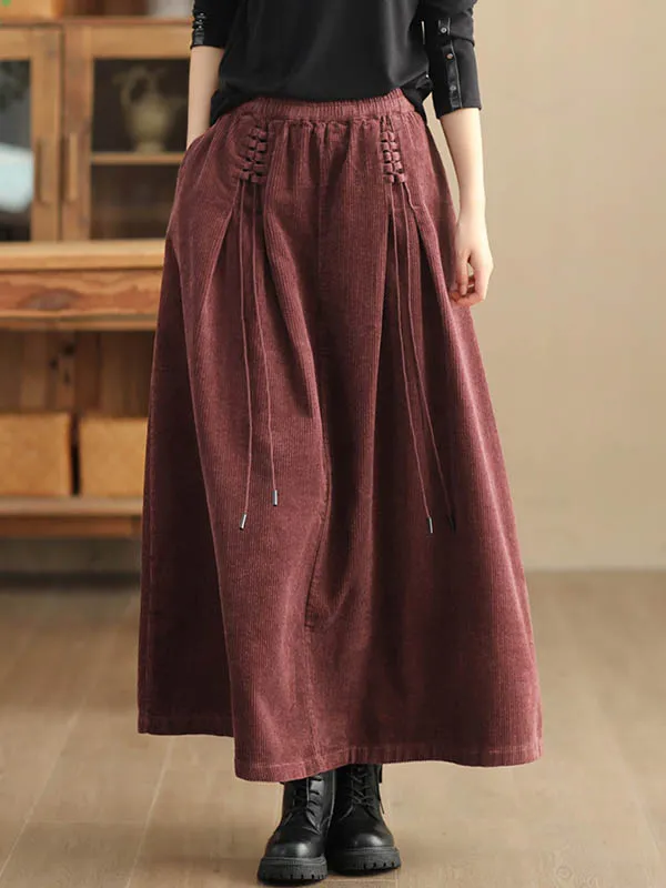 A-Line Loose Elasticity Solid Color Tied Velvet Skirts Bottoms