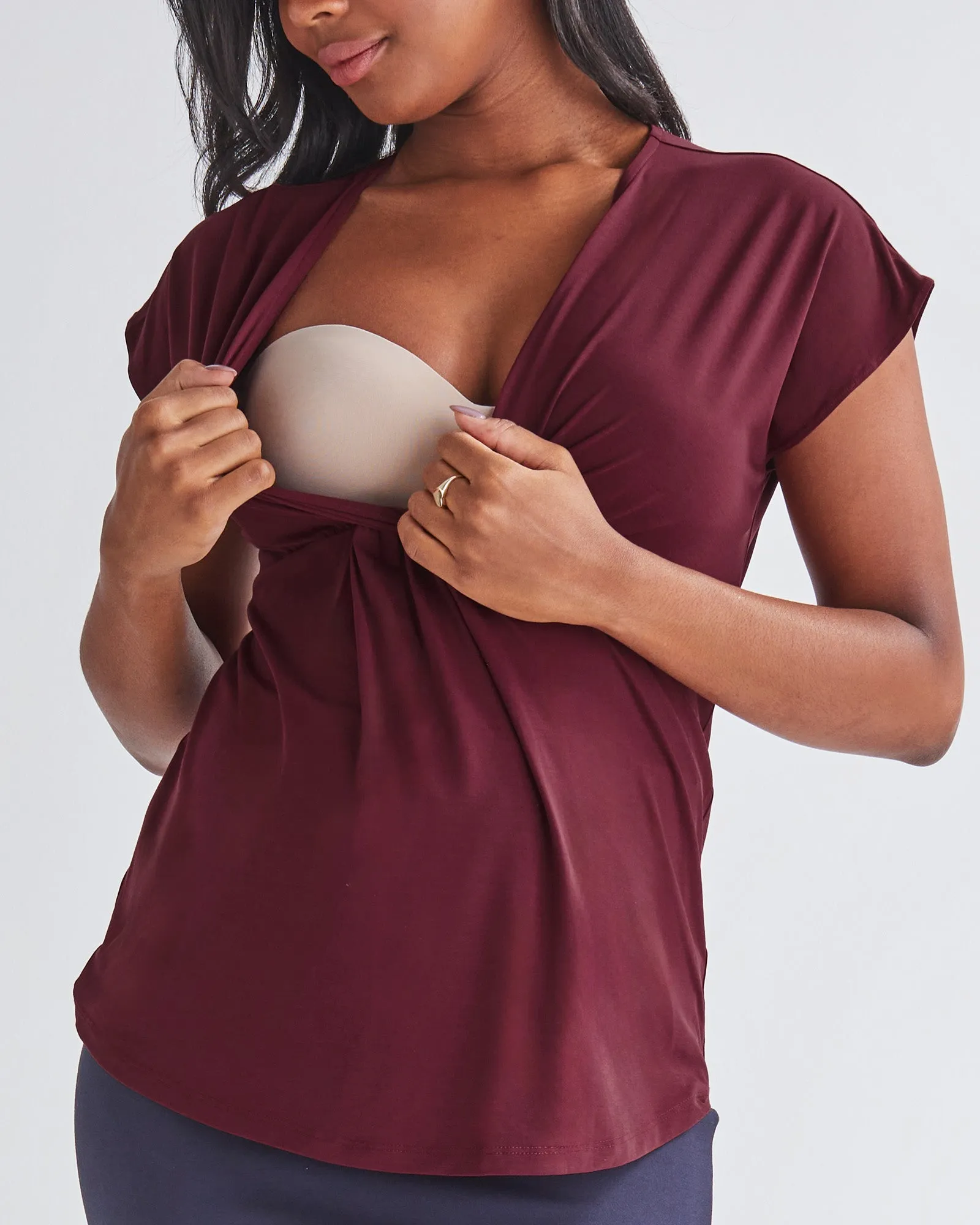 Adeline Maternity Crossover Work Top - Burgundy