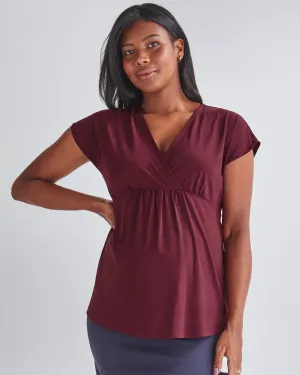 Adeline Maternity Crossover Work Top - Burgundy