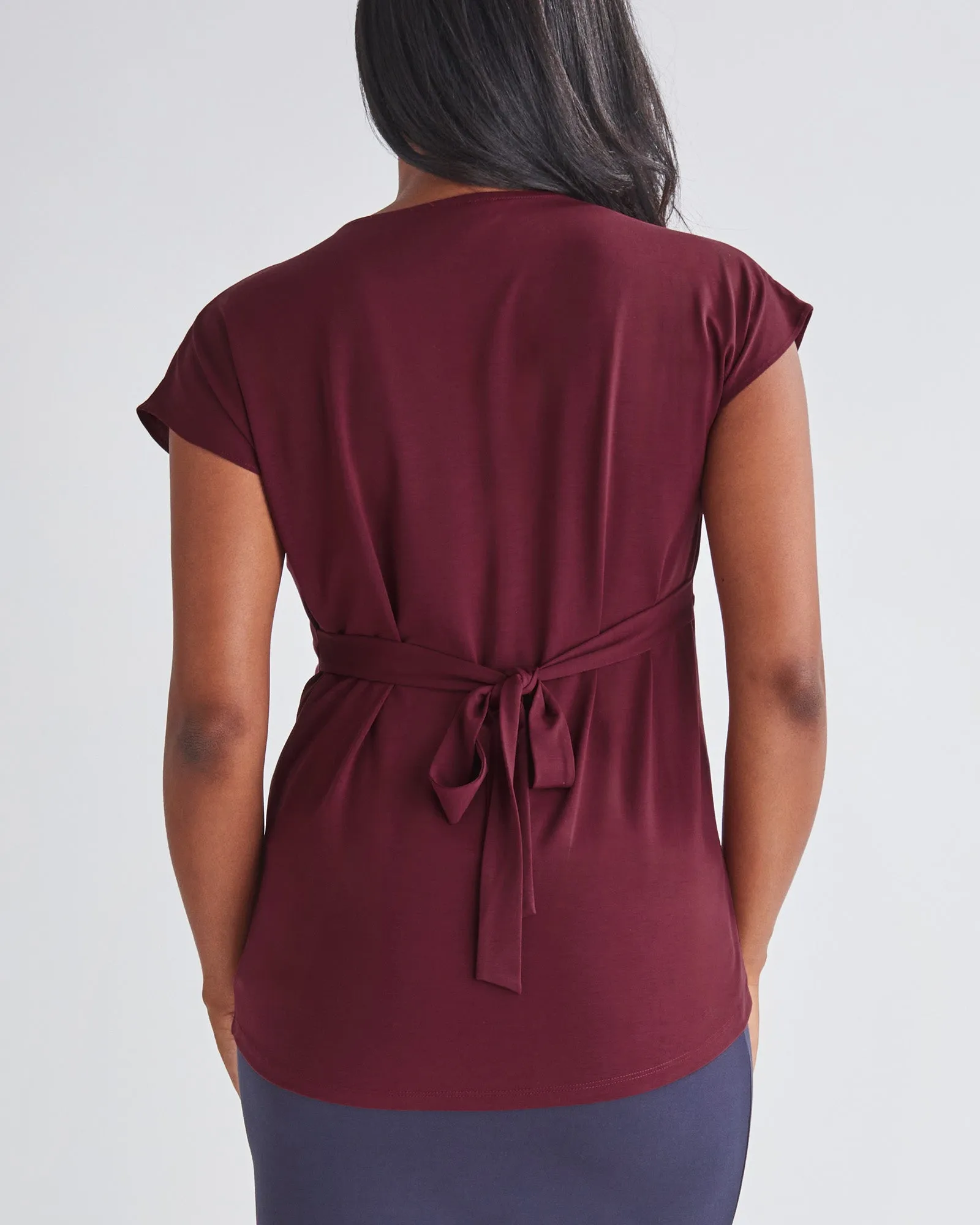 Adeline Maternity Crossover Work Top - Burgundy