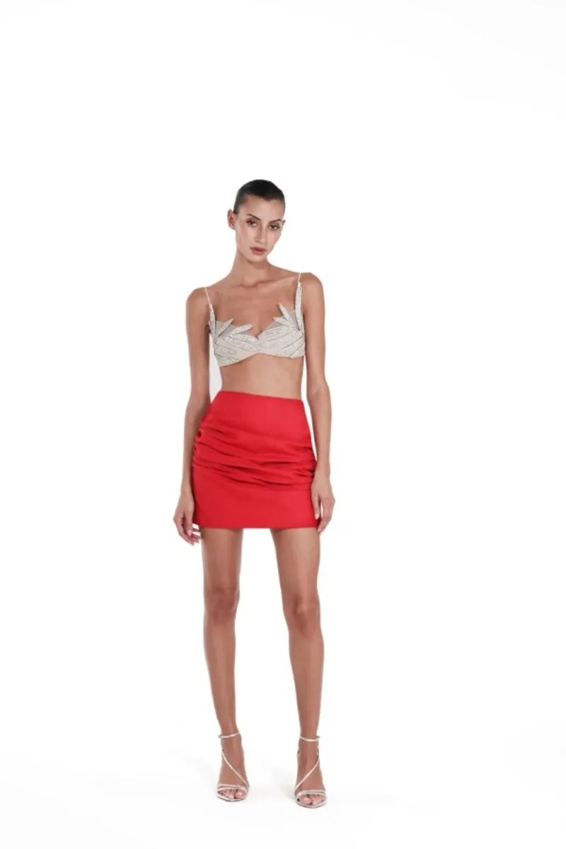 ANTHURIUM RED SLIM FIT MINI SKIRT