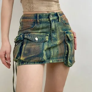 Asymmetrical Pockets Clubwear Denim Skirt