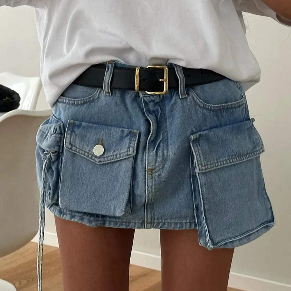 Asymmetrical Pockets Clubwear Denim Skirt