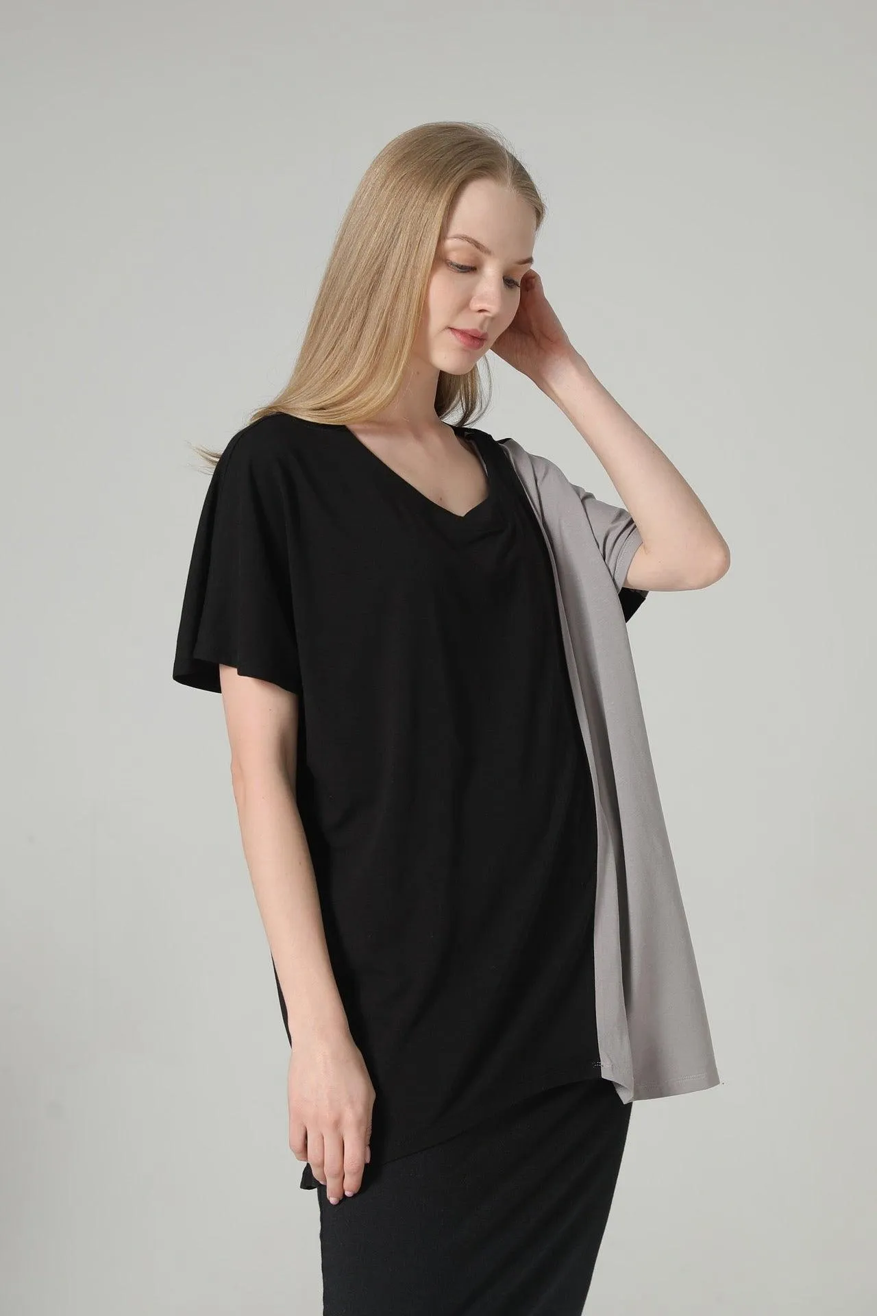 Bamboo Two Tone Short Sleeve Top