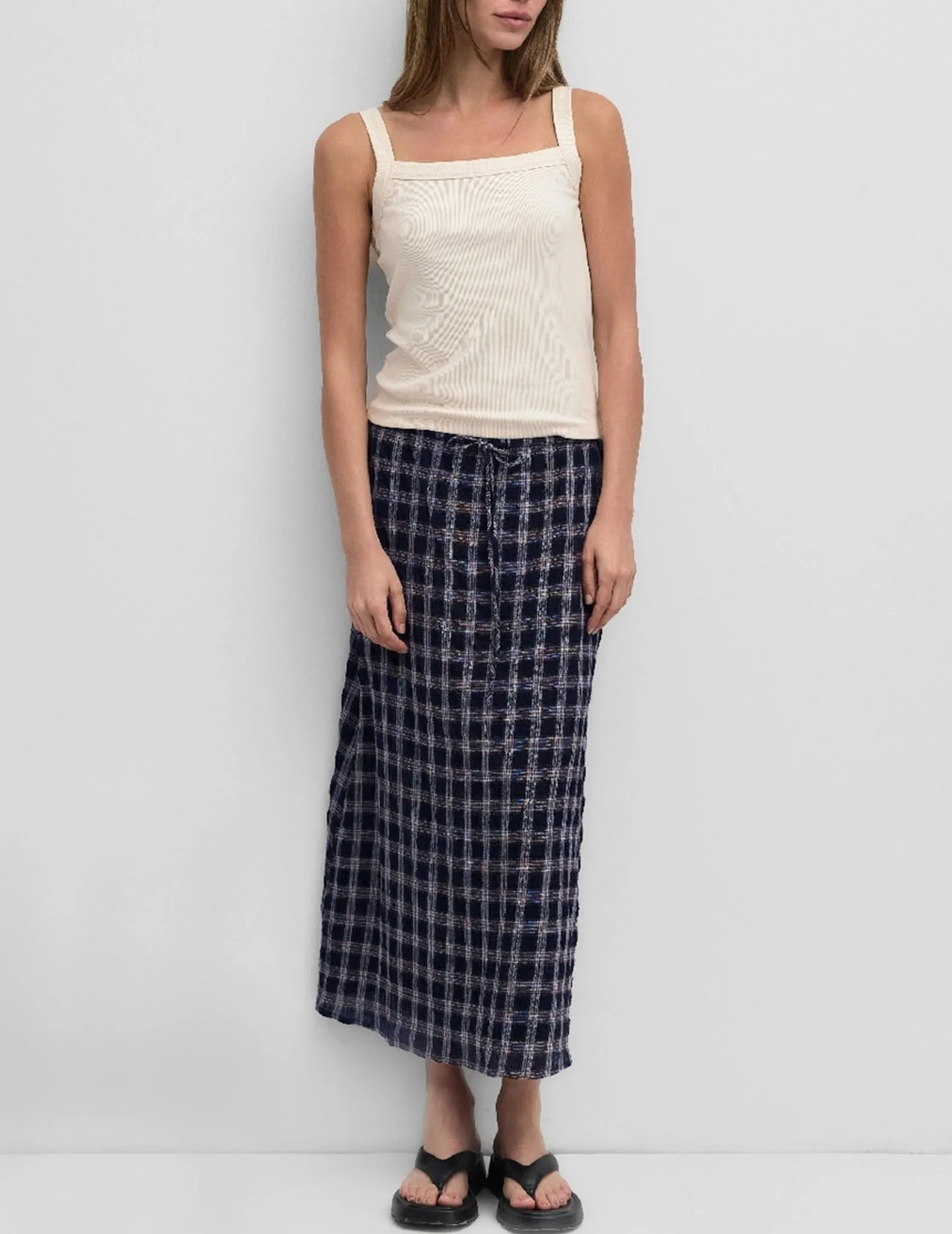 Bennett Navy Plaid Midi Skirt