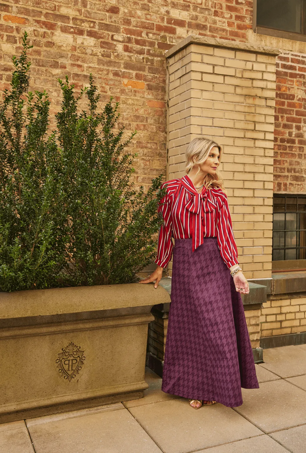 Big Bow Blouse - Purple Pinstripe