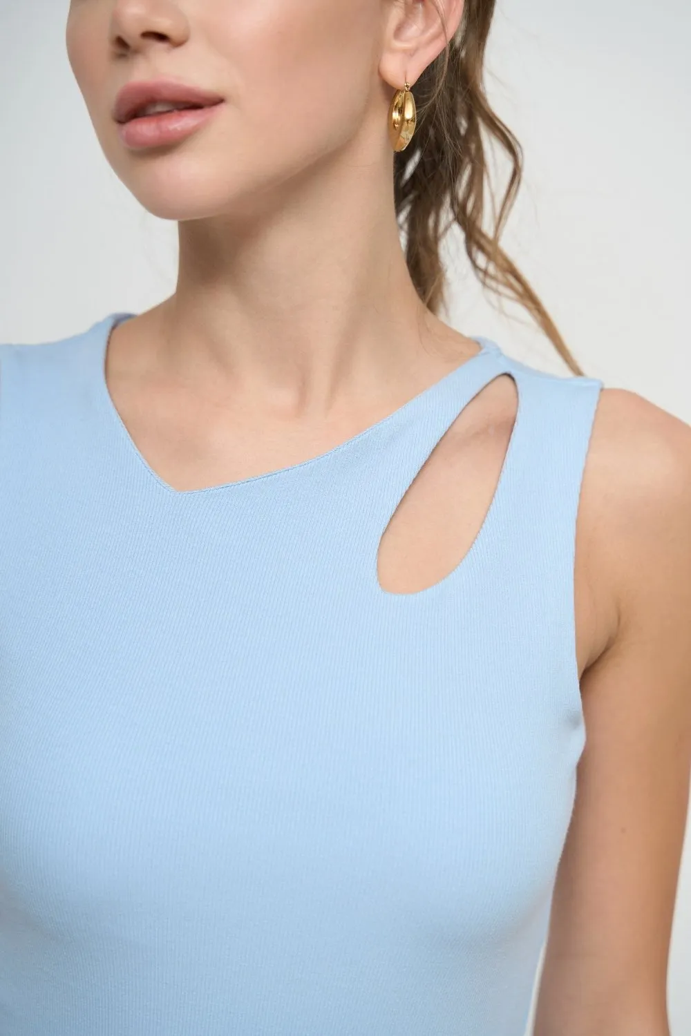 Blue Assymmetric Neckline Tank Top