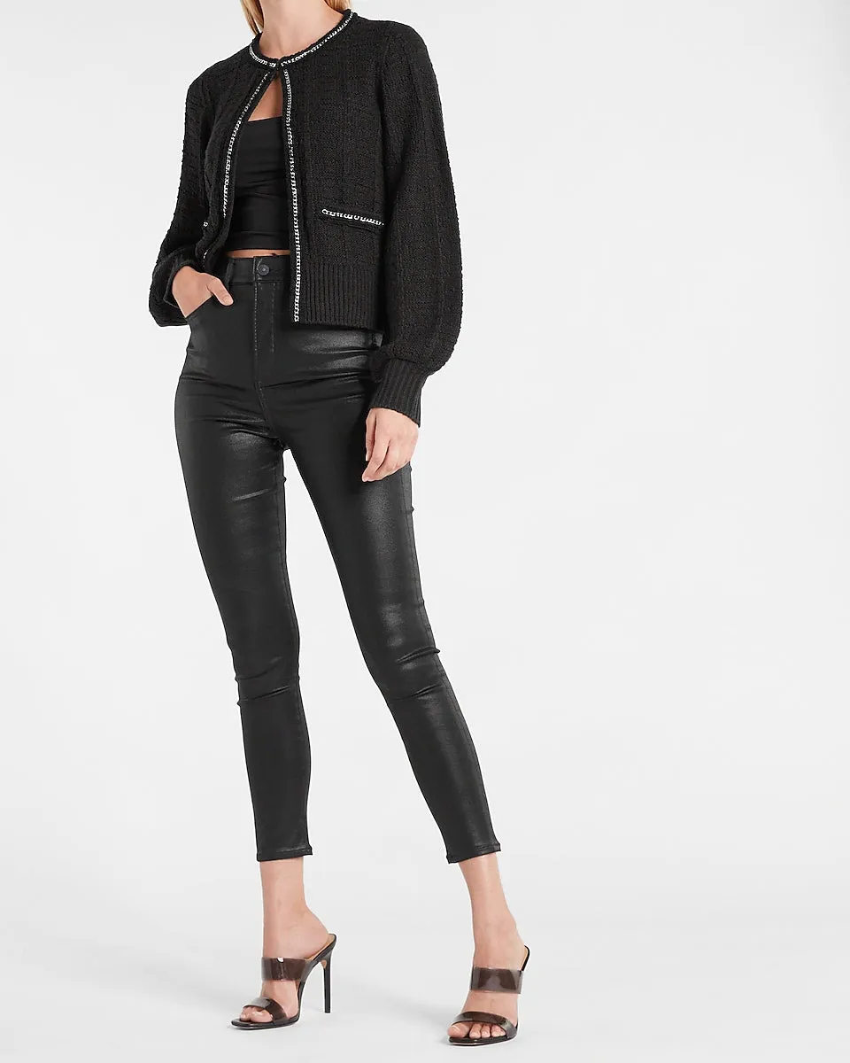 Chain Trim Sweater Jacket in Pitch Black