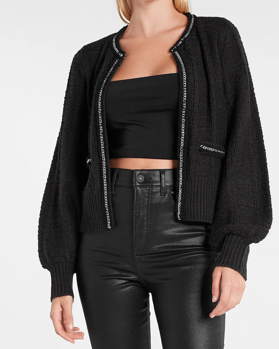 Chain Trim Sweater Jacket in Pitch Black