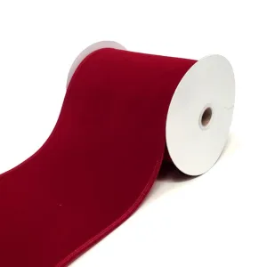 Christmas Velvet Wired Edge Ribbon, 6-Inch, 10-Yard, Dark Red