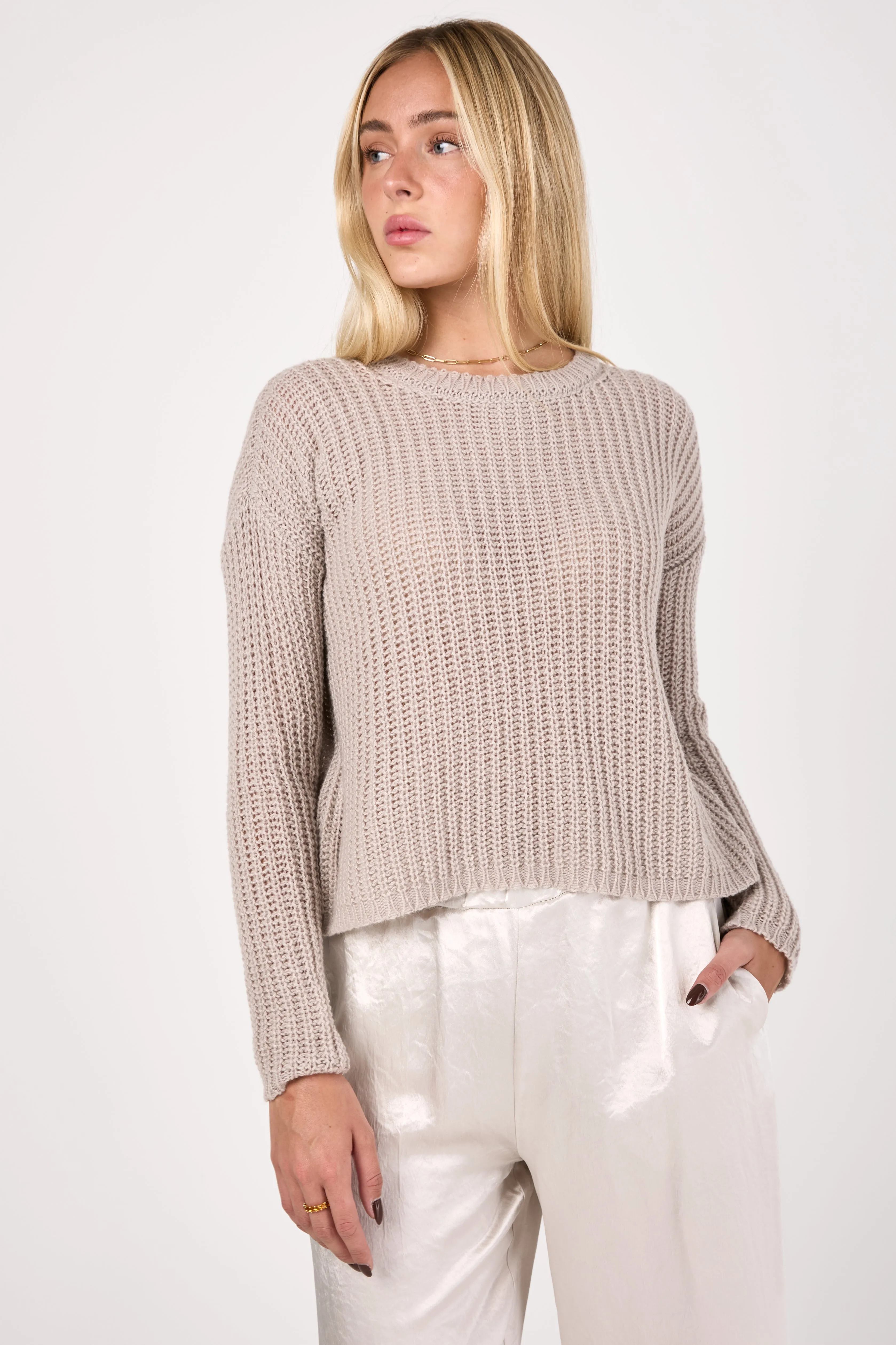 Corn Knit Cashmere Crewneck Sweater in Sand