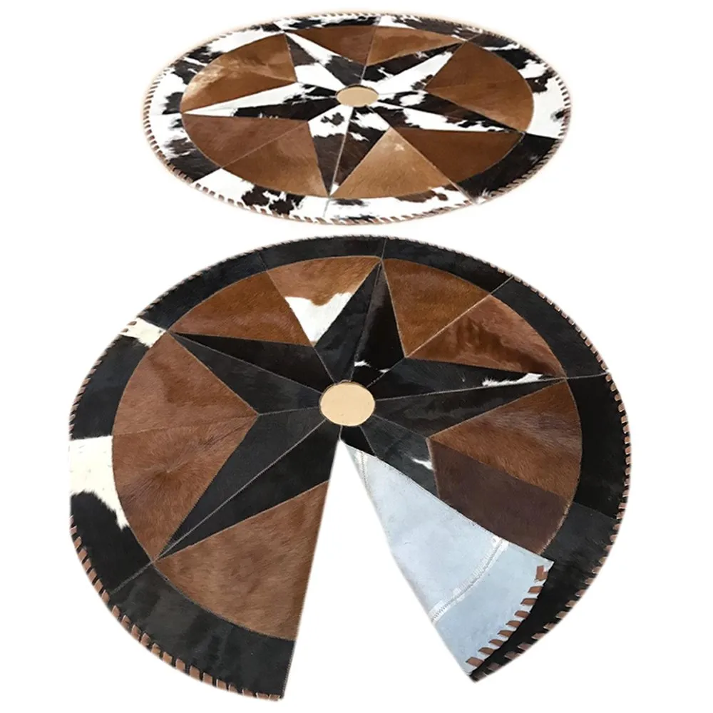 Cowhide Christmas Tree Skirt - Tricolor Exotic Star