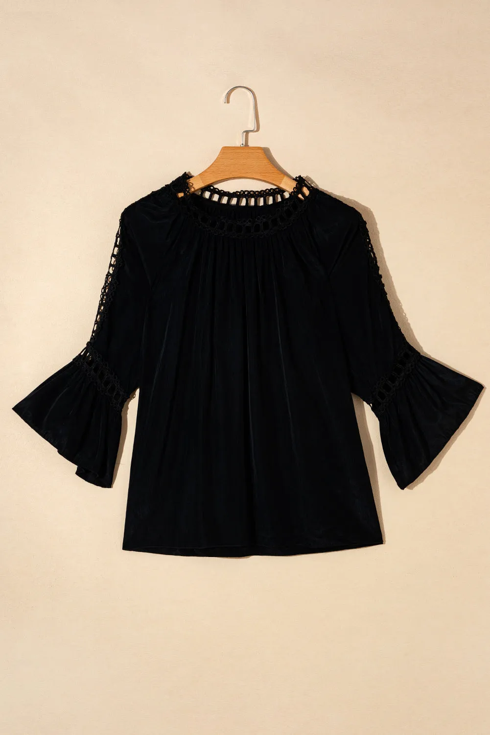 Crochet Lace Cut-Out 3/4 Sleeve Blouse