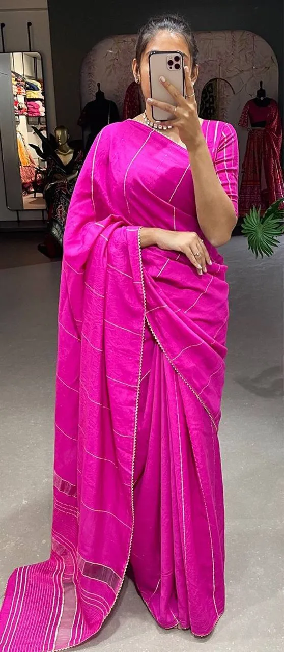 Deep Pink Viscose Chanderi Saree