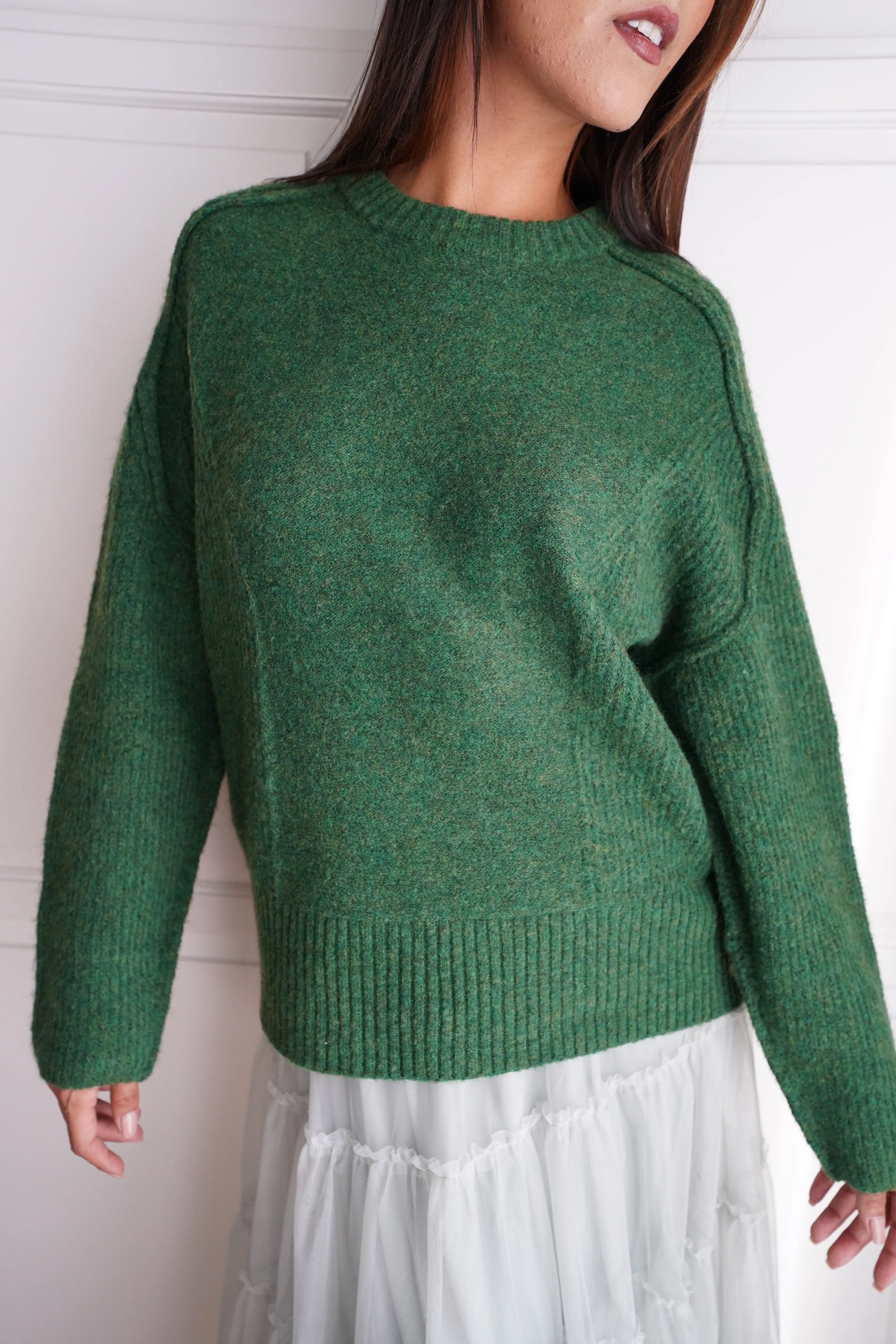 Divine Pine Crew Neck Knit Sweater - Pine