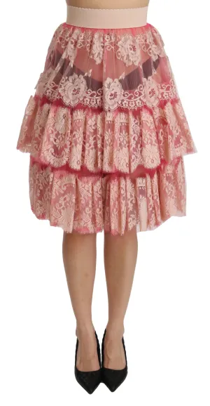 Dolce & Gabbana Elegant Pink Lace High-Waist Skirt