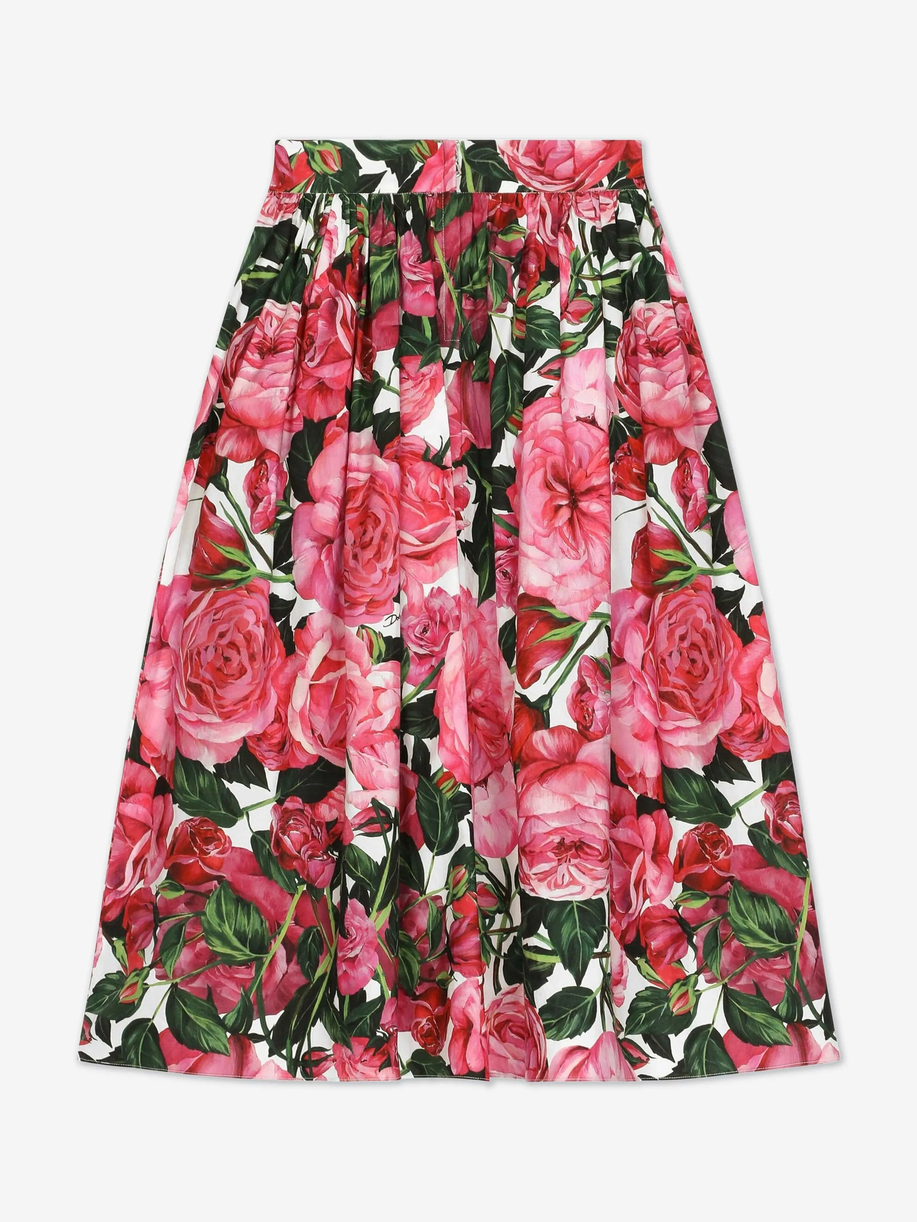 Dolce & Gabbana Girls Rose Print Long Skirt in Pink