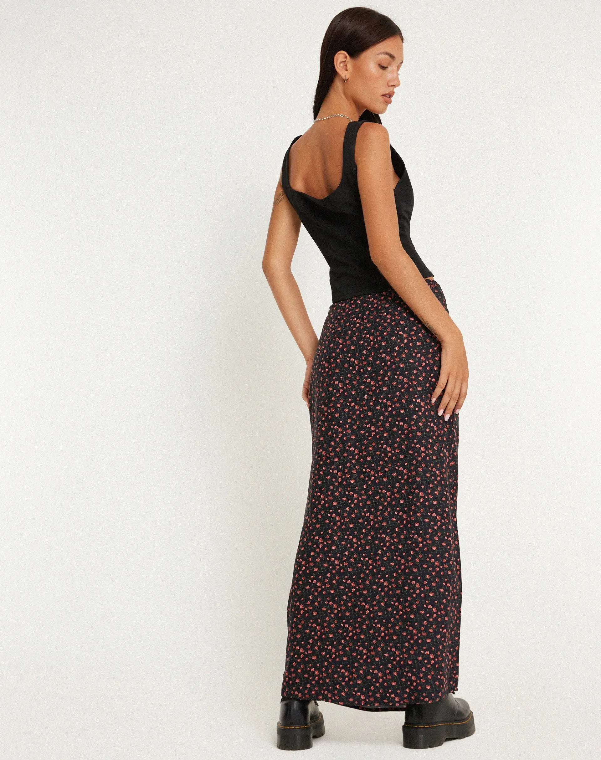 Easton Maxi Skirt in Dark Pink Rose Black