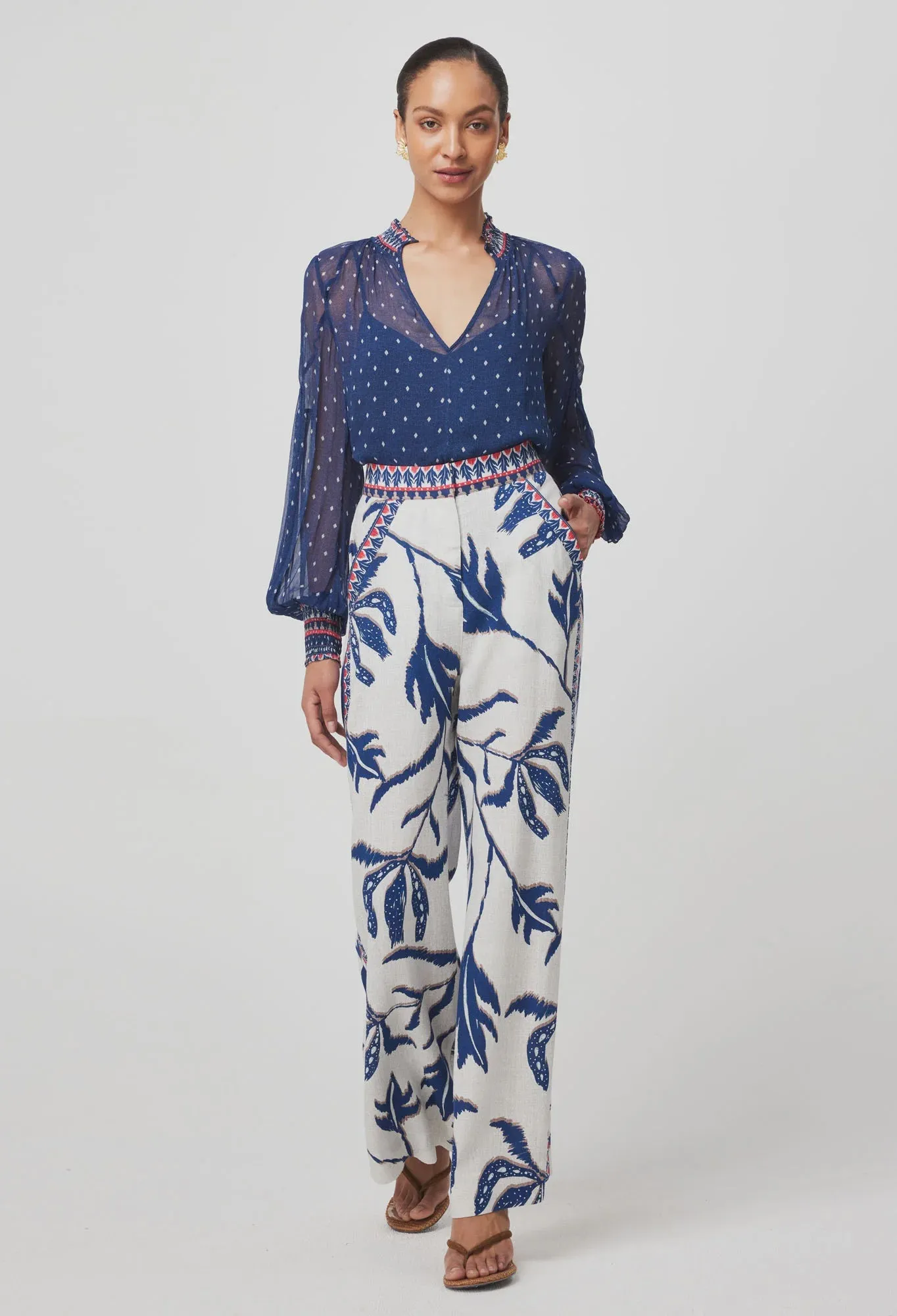 Eudora  Contrast Pant - Palm Shadow