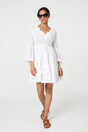 Floral Lace Flare Sleeve Mini Beach Dress