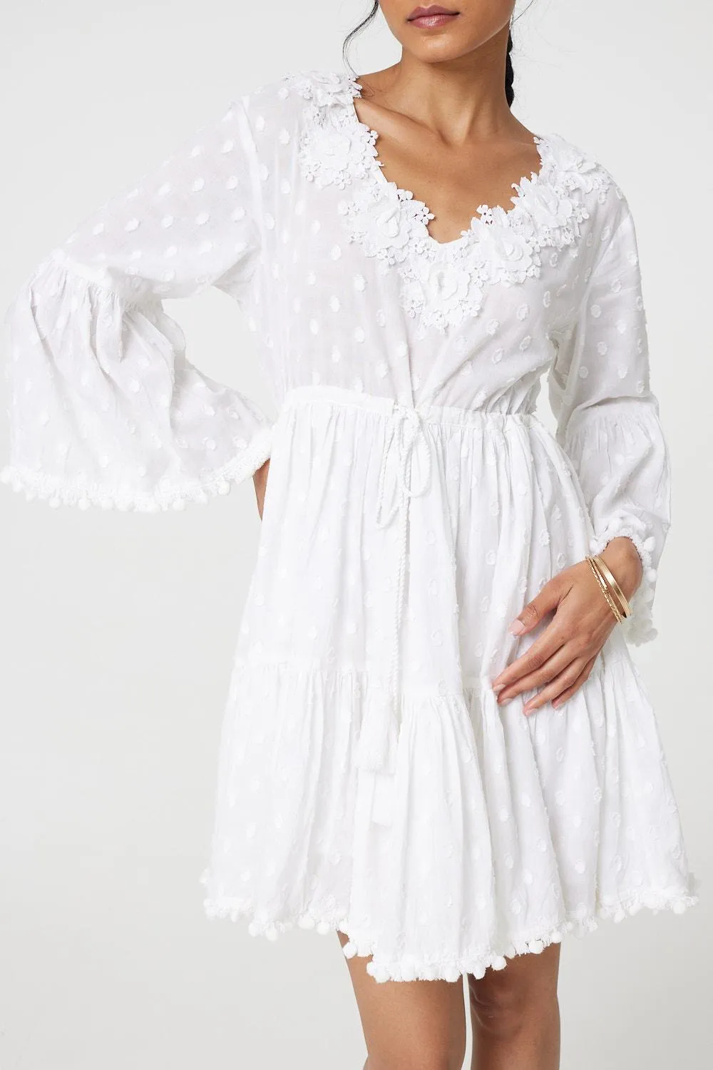 Floral Lace Flare Sleeve Mini Beach Dress