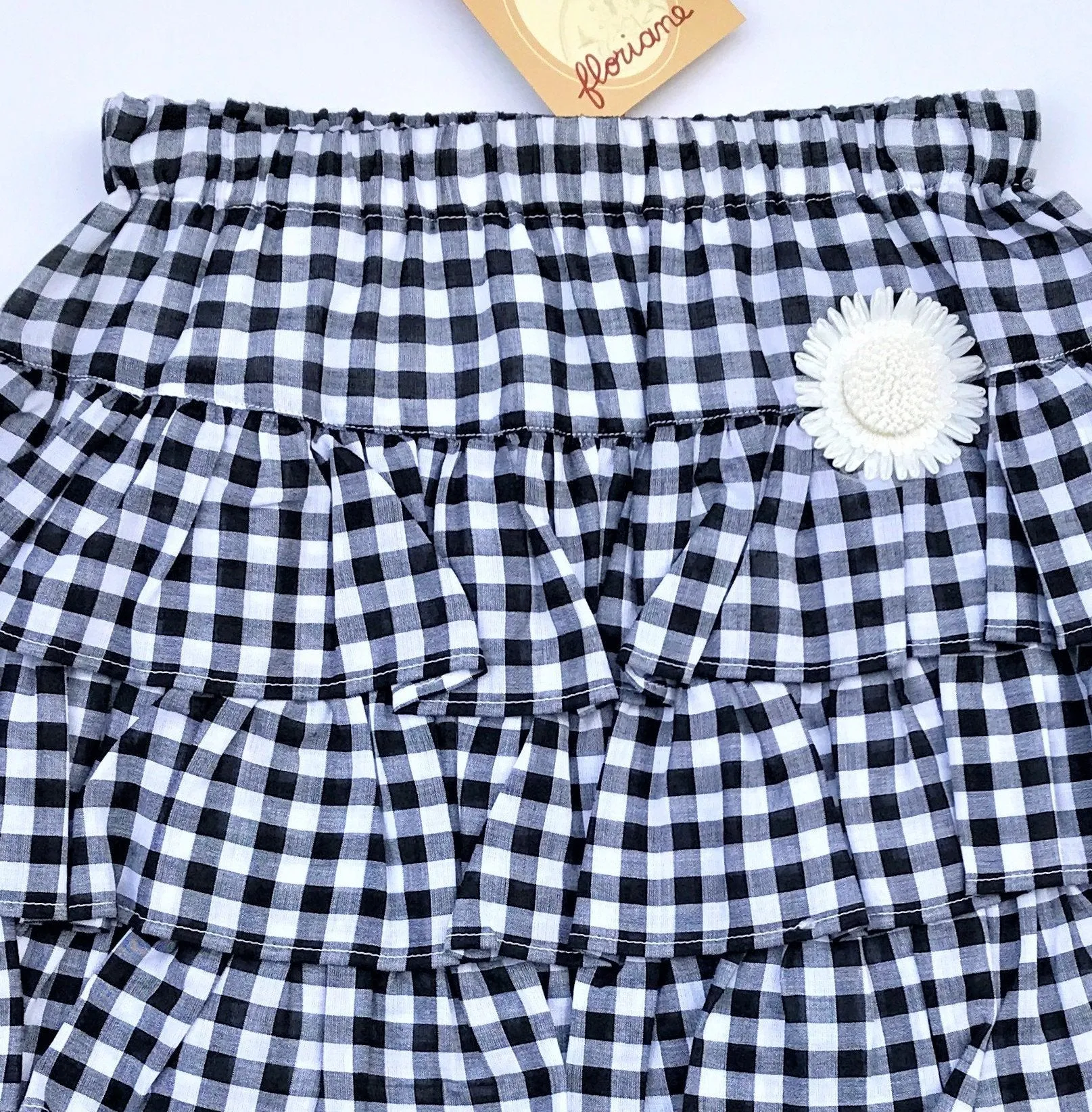 Floriane of France Black/White Tiered Soft Cotton Gingham Print Skirt