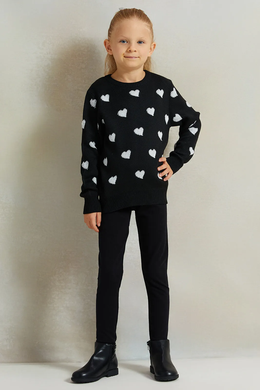 Girls Black Long Sleeve Printed Pullover