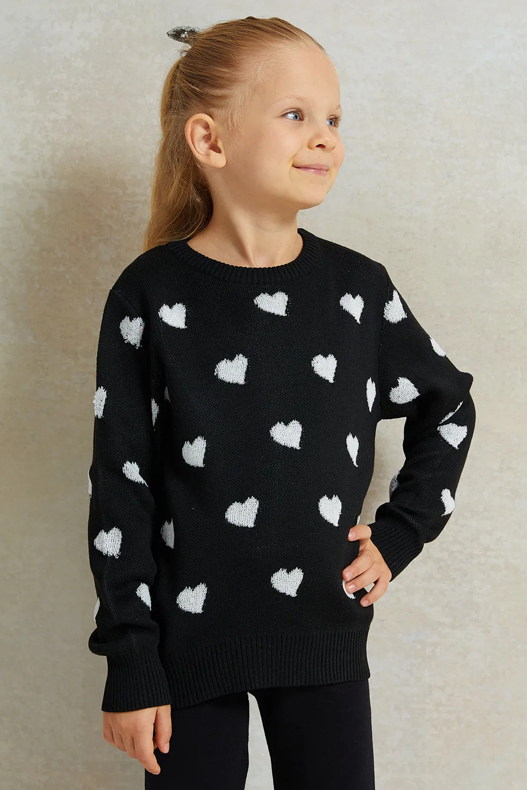 Girls Black Long Sleeve Printed Pullover