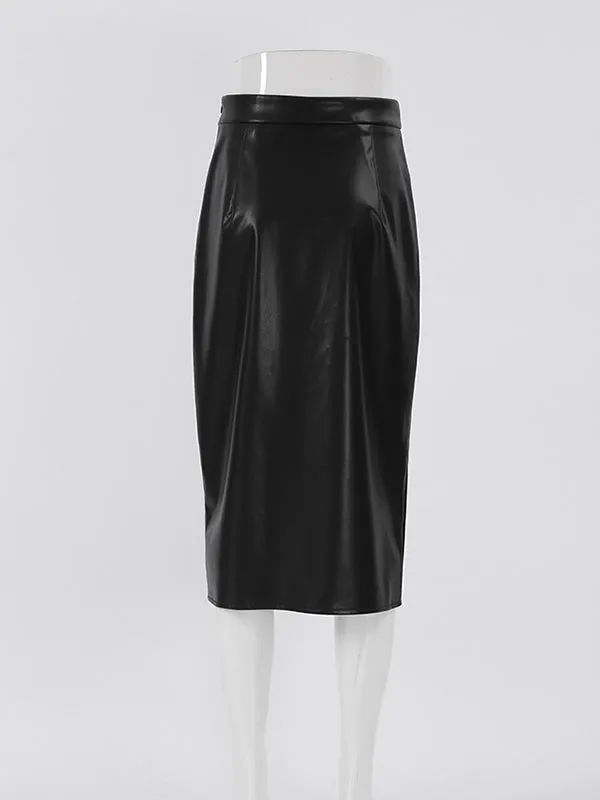 High Waisted Solid Color Split-Front Zipper Skirts Bottoms