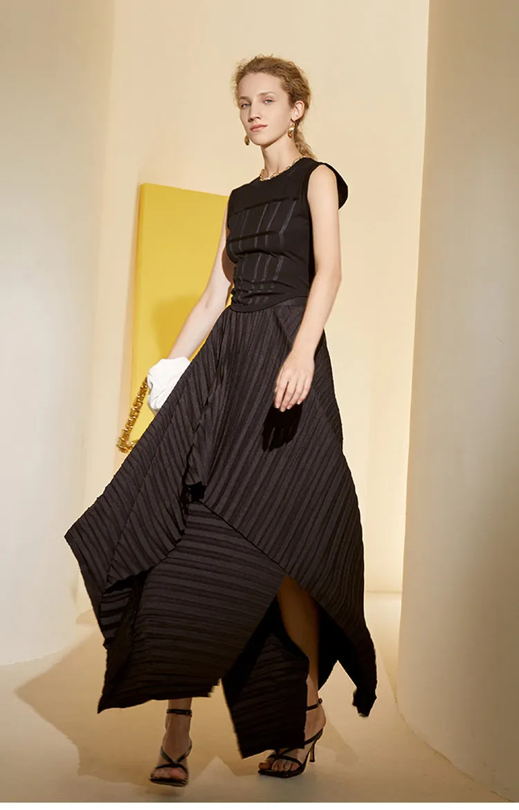 Irregular Ruffles Pleated Long A-Line Skirt