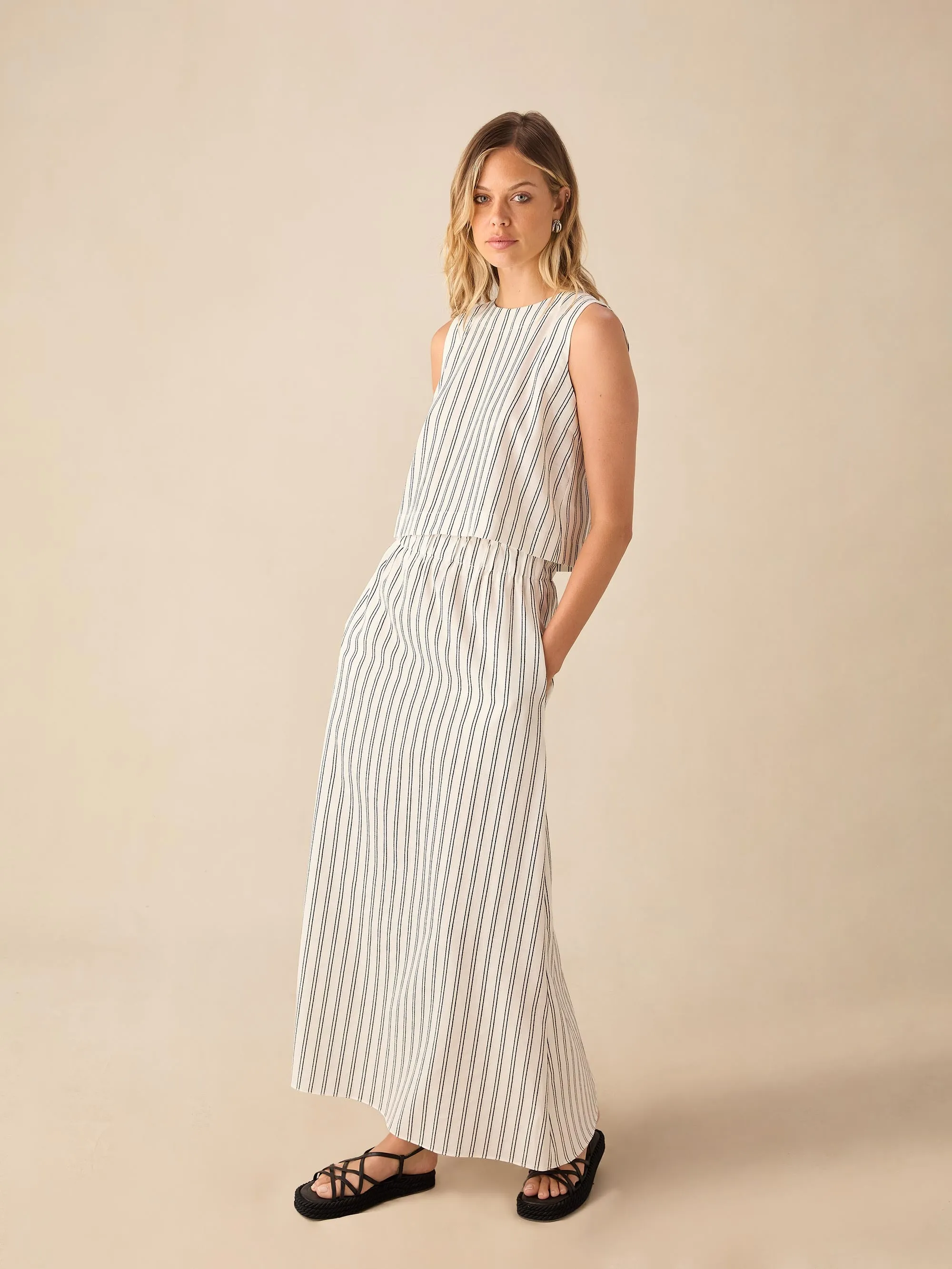 Ivory Stripe Linen-blend Skirt