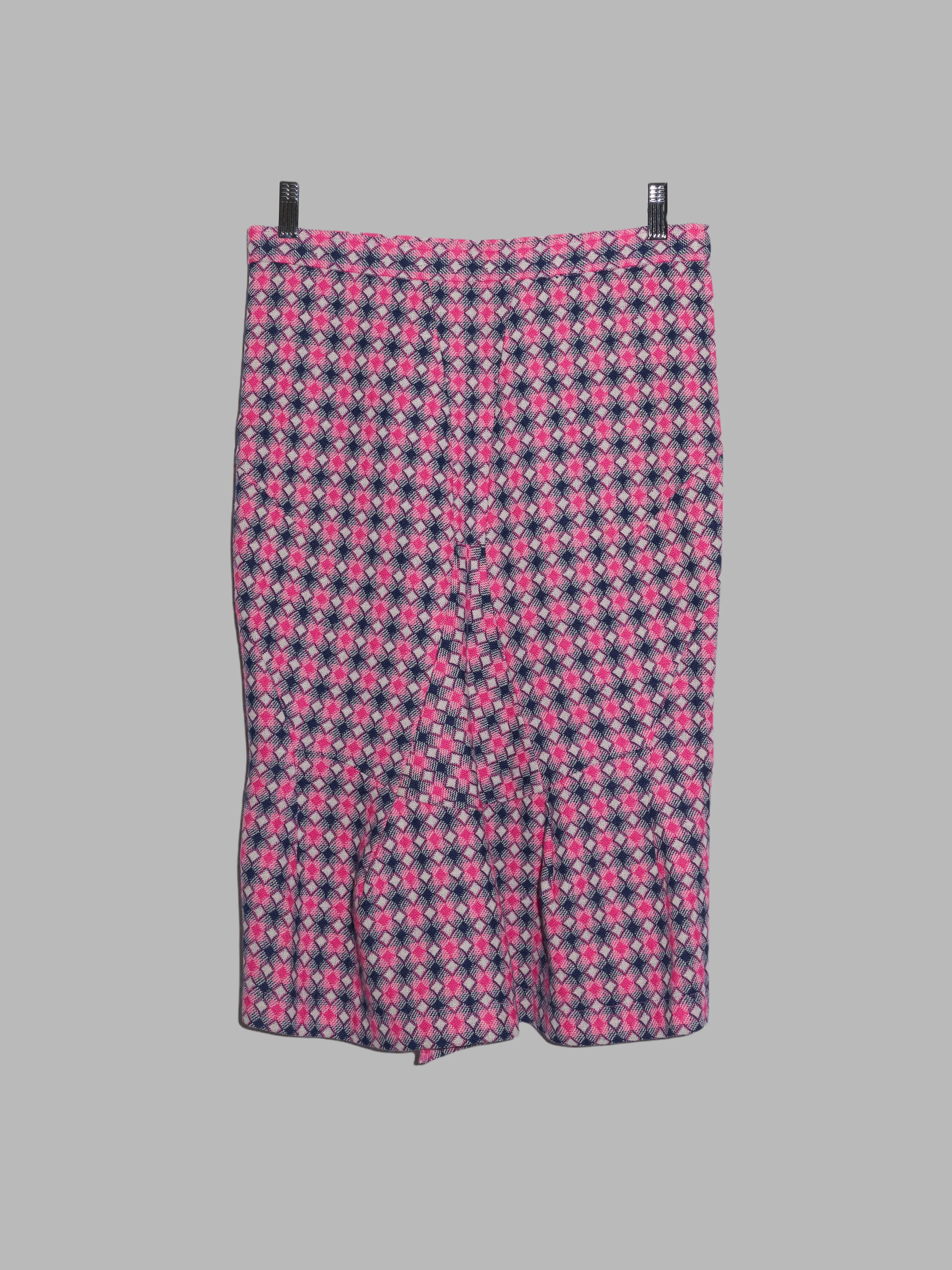 Junya Watanabe Comme des Garcons AW2001 pink geometric pattern wool skirt - M