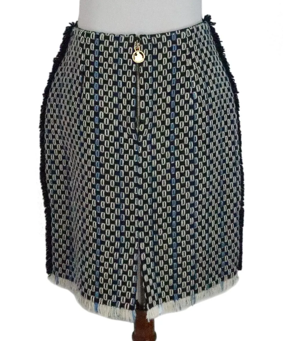 Lanvin Navy & Beige Woven Wool Skirt sz 6