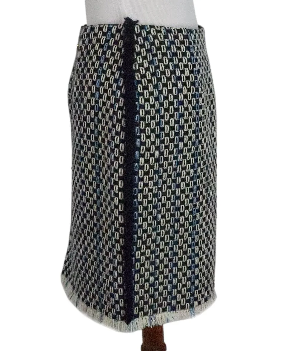 Lanvin Navy & Beige Woven Wool Skirt sz 6