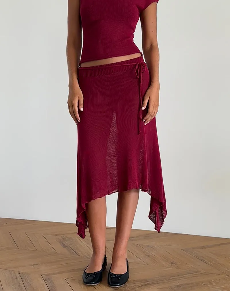 Leysa Midi Skirt in Sheer Knit Red