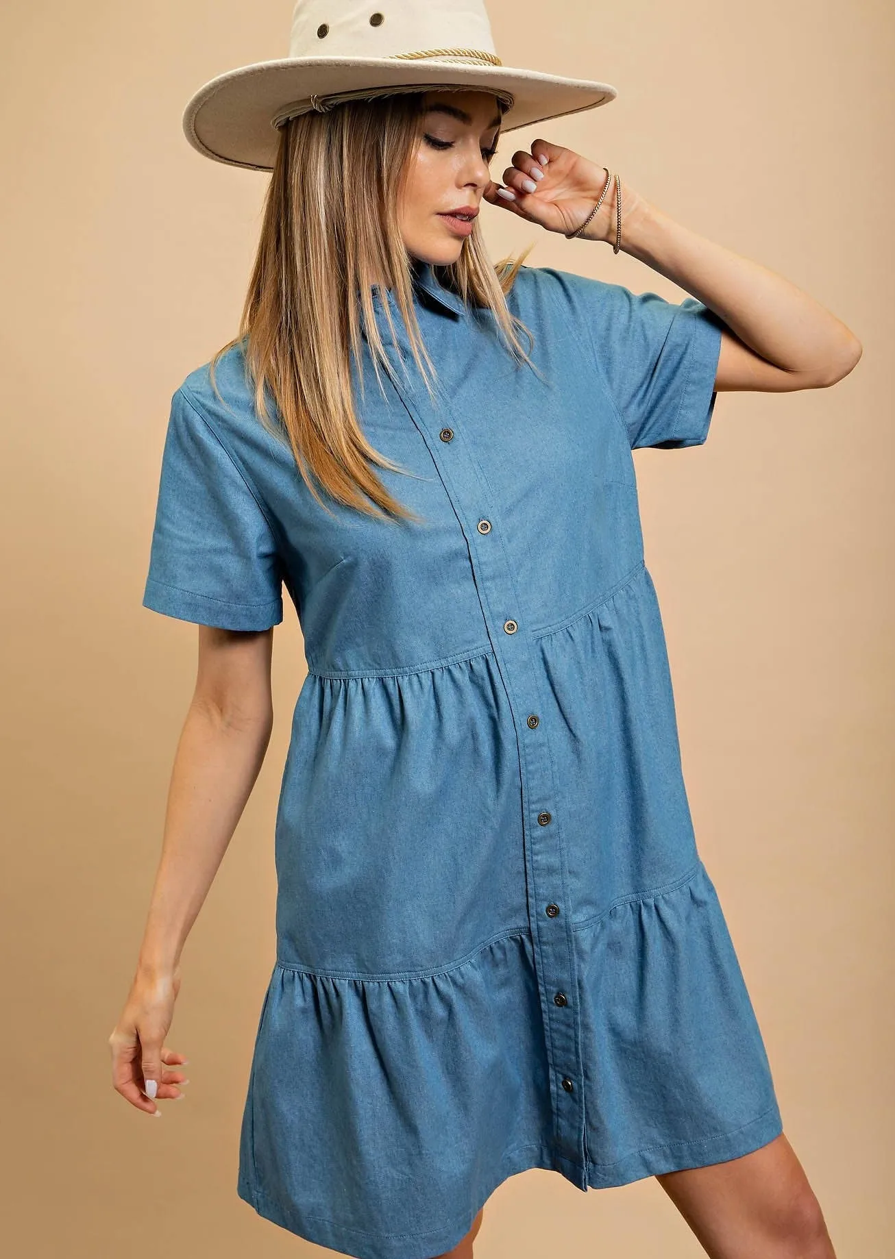 Light Denim Button Down Dress with Pockets ~ Final Sale