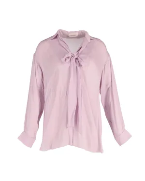 Lilac Tie Neck Long Sleeve Blouse in Viscose Blend Fabric