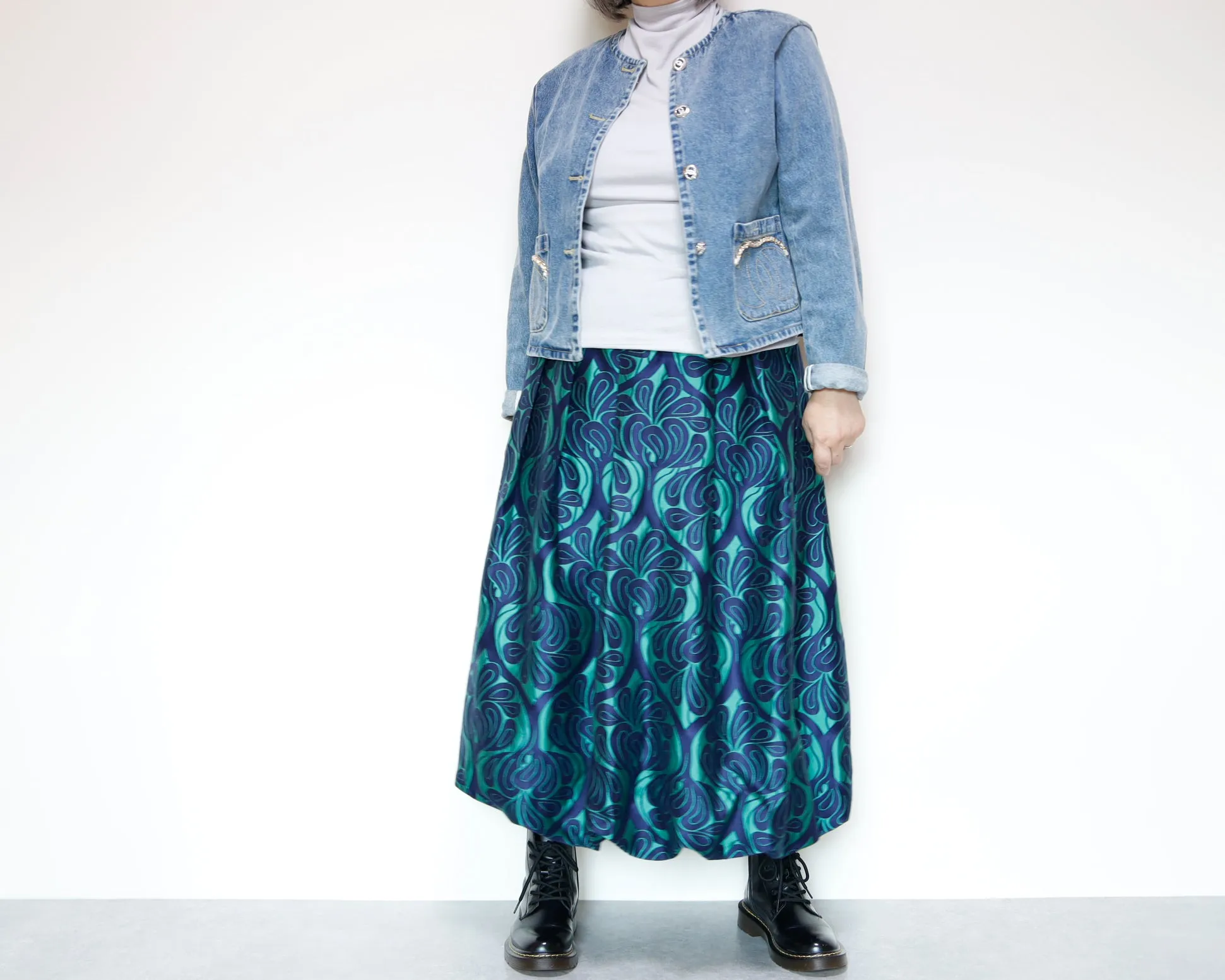 <S42V>COVENT GARDEN WOVEN GREEN BALLOON Skirt