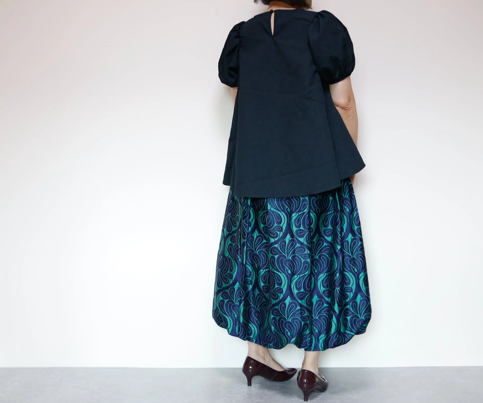 <S42V>COVENT GARDEN WOVEN GREEN BALLOON Skirt